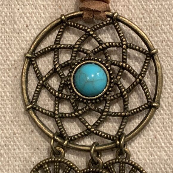 Boho Dreamcatcher Style Necklace with Turquoise Accents & Beads - Western Style - Picture 5 of 9